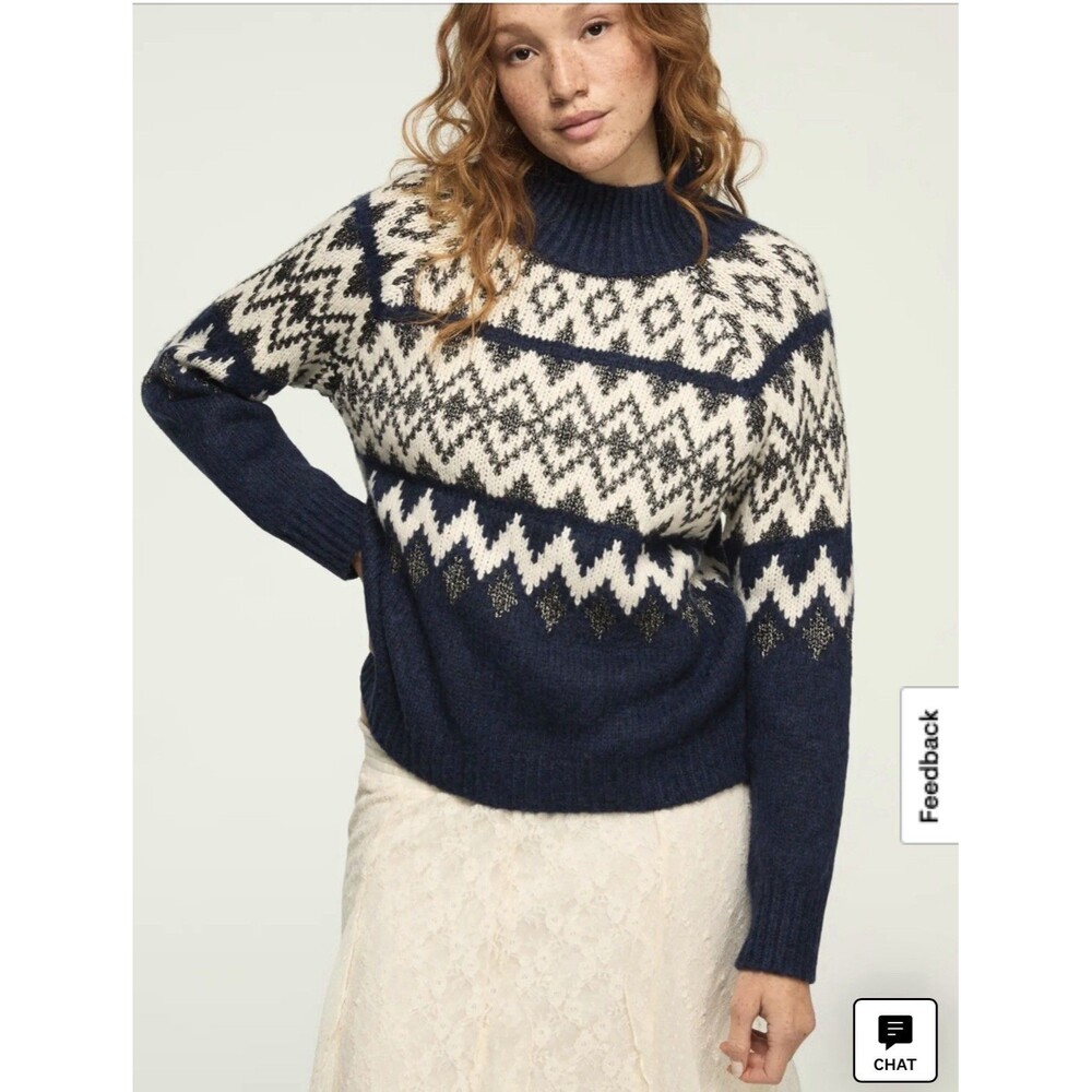 Lucky Brand Women’s Fair Isle Mock-Neck Sweater Medium Long Sleeve Knit Winter